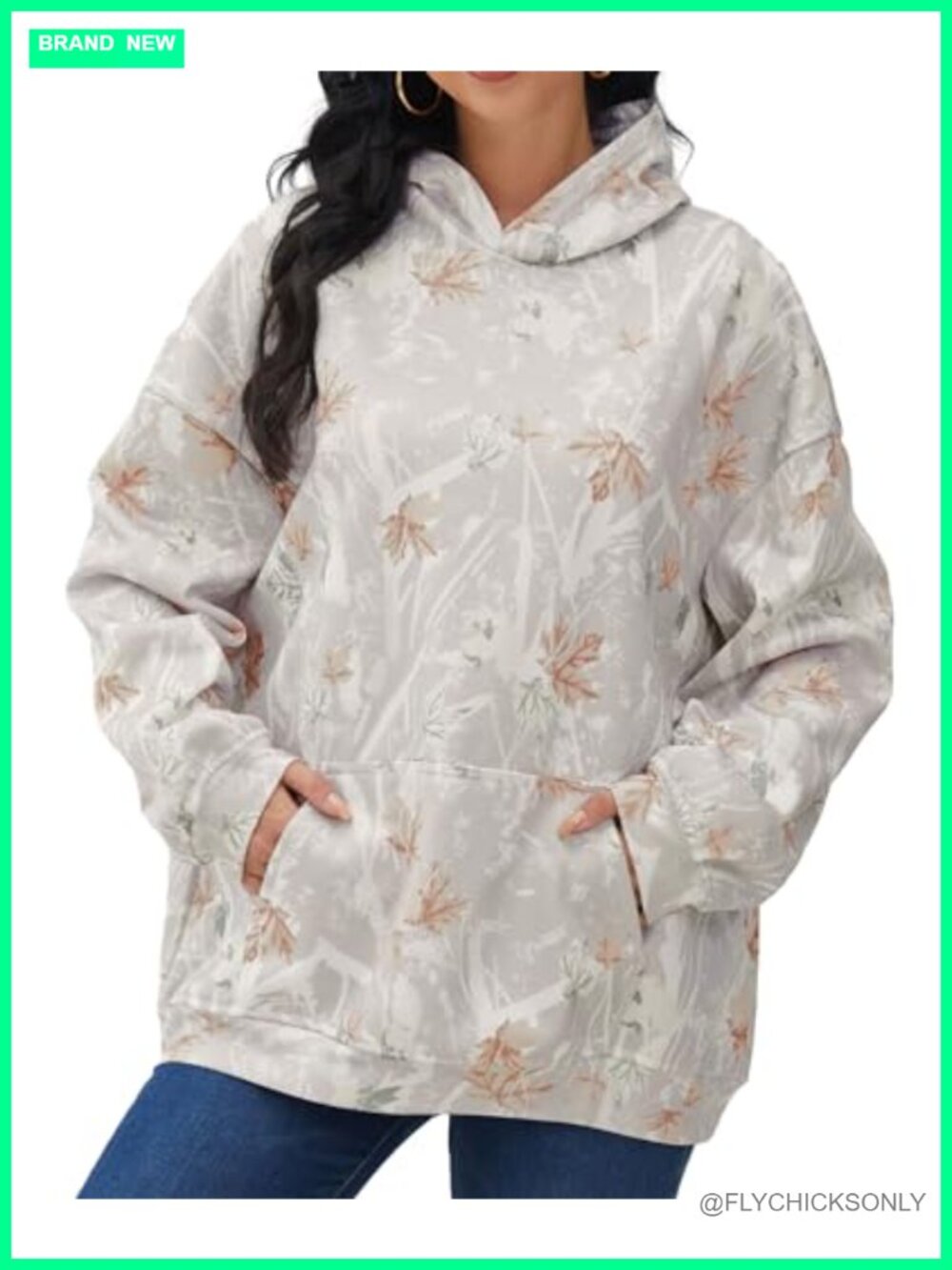 Oversized Camo Hoodie Maple Leaf Print Fleece Pullover Sweatshirt with Pocket